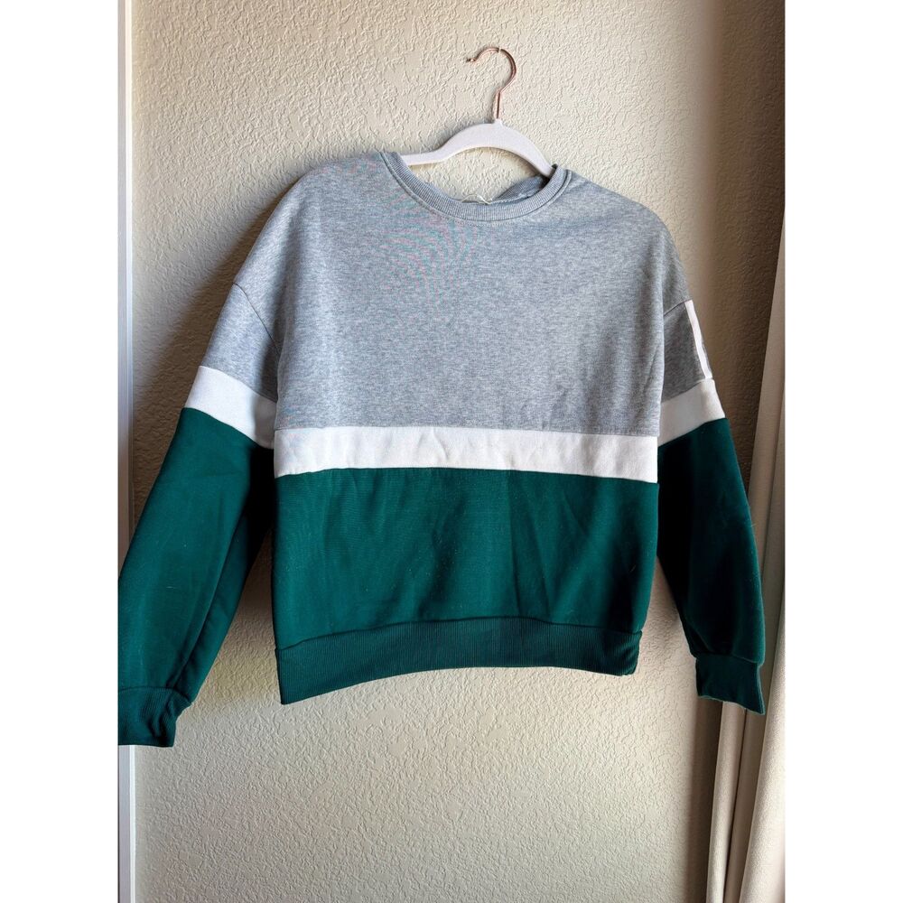 Gray Green White Colorblock Crewneck Sweatshirt Pullover Korean Brand